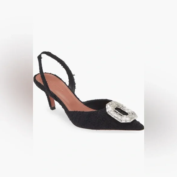 New Authentic Amina Muaddi Camelia 60mm Tweed Slingback Pump Size 38.5 - Picture 4 of 10
